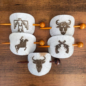 กิ๊บหนีบผมหนังวัวแท้สำหรับผู้หญิงกิ๊บหนีบผมทรงหางม้าอุปกรณ์เสริมสำหรับผมทำจากไม้แกะสลักด้วยเลเซอร์ - Product Image 4