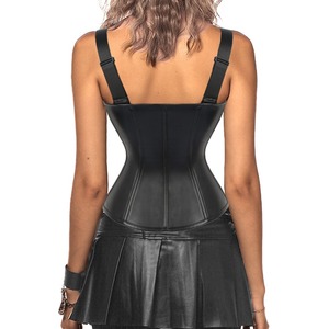 Wholesale Custom Womens <b>Black</b> Real Cow Leather <b>Corset</b> <b>Top</b> Adjustable <b>Straps</b> Front Zipper Lace Up Overbust Bustier Body Waistcoat - Product Image 6