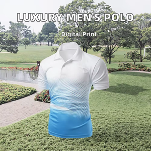 Polo de luxe pour homme avec logo de marque de golf brodé, design rayé décontracté, tissu tricoté à manches courtes, imprimé – En promotion - Product Image 3