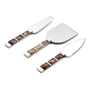Handcrafted Mother Of Pearl 3-Piece Cheese Set Premium Stainless Steel Charcuterie <b>Board</b> Serving <b>Tools</b> With Pearl Inlay Handle - Product Image 5