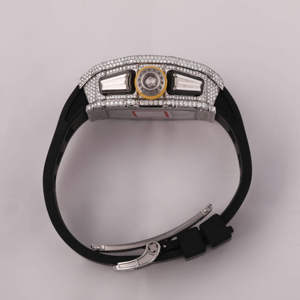 Elegante Reloj de Lujo Personalizado de Acero Inoxidable con Cristales VVS, Estilo Hip Hop, con Correa de Cuero para Hombre - Product Image 5