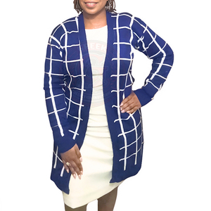 Cardigan long en tricot à carreaux pour femme Sorority Zeta Phi ZPB, ouvert sur le devant, décontracté, manches longues, col rond, longueur longue, pull pour femme - Product Image 1