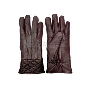 Brown Genuine Leather <b>Gloves</b> Fleece Lined Winter <b>Gloves</b> Quilted Cuff OEM Bulk Daily Wear Leather <b>Driving</b> <b>Gloves</b> - Product Image 1