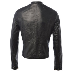 Chaqueta de Cuero para Hombre, Estilo Motociclista, con Bloques de Color, Cierre de Cremallera Retro, Diseño con Letras, Mangas Largas y Bolsillos, Popular en Otoño - Product Image 5