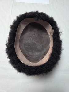 Toupee con Frente de Encaje, Cabello Humano 100% Remy, Estilo Rizado Afro, Parte Central, Nudos Invisibles, Textura de 6mm, Prótesis Capilar Afro - Product Image 4
