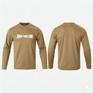 เสื้อยืดคอกลมสีกากีแบบเรียบสำหรับผู้ชาย ทรงเข้ารูป ระบายอากาศได้ดี แห้งเร็ว ผลิตจากโพลีเอสเตอร์ แขนยาว น้ำหนักเบา เหมาะสำหรับออกกำลังกาย - Product Image 1