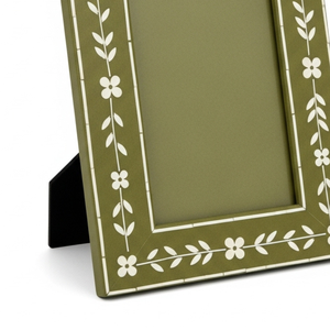 Handcrafted Sage Green Bone Inlay Photo <b>Frame</b> with Floral Vine <b>Design</b> – Luxury Decorative Picture <b>Frame</b> for Home & Office Decor - Product Image 2