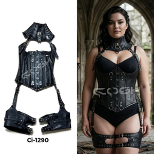 Underbust Heavy Duty Curvy Figure <b>Gothic</b> And Fetish Black Leather Corset - Product Image 4