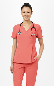 Haut de blouse médicale unisexe à boutons latéraux, uniforme d'hôpital, tissu extensible durable en Spandex/Coton, confort longue durée pour les services, ensembles de blouses médicales - Product Image 2