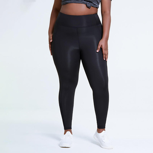 <b>High</b> <b>Waisted</b> Full Length Seamless Plus Size Yoga <b>Leggings</b> Solid <b>Black</b> Spandex Nylon Elastic Waist Women's Workout Pants - Product Image 4
