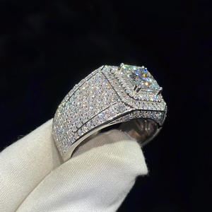 Fully Iced Out Radiant Cut Moissanite Diamond Engagement <b>Ring</b> Hip Hop <b>Ring</b> 925 Sterling Silver Champion <b>Rings</b> For <b>Men</b> Jewelry - Product Image 2