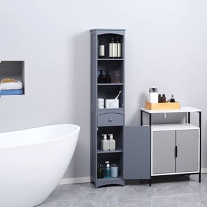 Mobiletto Moderno a 3 Ripiani per Bagno, Armadio Alto Salvaspazio Grigio con Cassetti per Casa, Camera da Letto, Ospedale - Product Image 2
