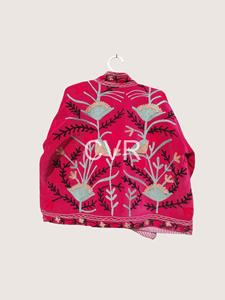 Veste en velours rose brodée de fleurs, style bohème, col rabattu, manches trois quarts, vêtement d'extérieur d'automne pour adultes - Product Image 3