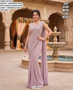 Sharara color lavanda con blusa con cuentas y cinturón, largo hasta el suelo, de lycra, para bodas, compromisos, ropa tradicional para mujer, 150803 - Product Image 1