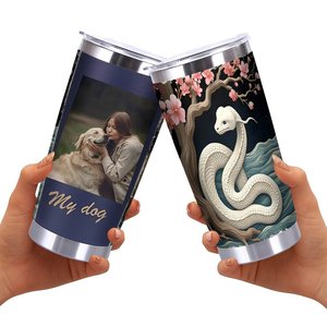 Vaso de Acero Inoxidable de 20 oz, Taza de Viaje de Doble Pared Aislada con Diseño de Flor de Cerezo y Serpiente - Product Image 2