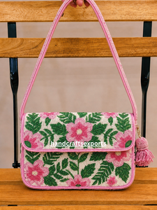 Sac à bandoulière floral perlé de luxe fait main, portable, léger, écologique, robuste et sûr pour femme |   Conception de logo personnalisée artisanale - Product Image 1