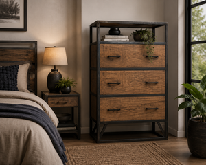 Industrial Rustic Solid Wood Nightstand with 3 <b>Drawers</b> Modern Bedroom Furniture Storage Cabinet - Product Image 2