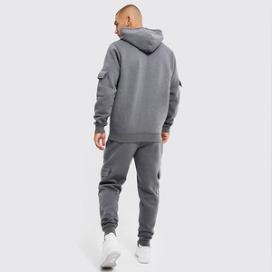 Ensemble de survêtement streetwear multi-poches respirant en molleton 100 % coton gris ardoise pour homme - Product Image 3