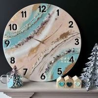 Jam Dinding Resin Epoxy Blue Wave dengan Kayu Beech, Hadiah Hari Ibu yang Unik untuknya, Berwarna-warni