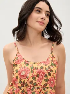 Top Moderno para Mujer, Amarillo Estampado, de Algodón con Tirantes Finos y Cuello Mao, para Fiestas, Bodas y Ocasiones Festivas - Product Image 5