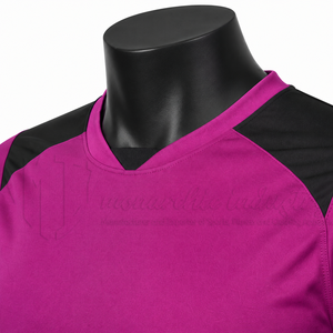 Maillot de football rose personnalisé à col en V et manches courtes, avec empiècements noirs aux épaules, respirant, séchage rapide, tenue d'équipe, vente en gros OEM - Product Image 6