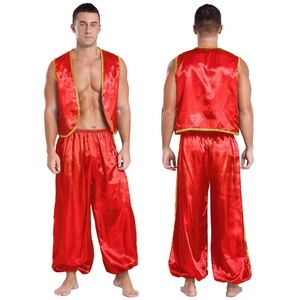 Hommes Halloween Arabian Prince Satin Ensembles Gilet Top et Pantalon Costumes pour Contes de Fées Cosplay Danse du Ventre Halloween Costumes de Scène - Product Image 5