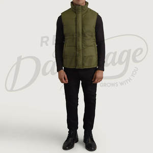 Gilet matelassé personnalisé pour homme, vert olive, chaud pour l'hiver, col montant, imperméable, sans manches - Product Image 4
