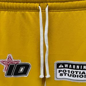 Custom Premium <b>Patch</b> Jogger <b>Trouser</b> Men Yellow Worsted Windproof Sweatpants Rhinestone embroidery joggers - Product Image 4