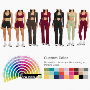 Conjunto Deportivo de Yoga para Mujer, con Logotipo Frontal, Pantalones de Cintura Alta con Efecto Levanta Glúteos y Top Corto Sexy, Conjunto de Tres Piezas para Gimnasio - Product Image 2