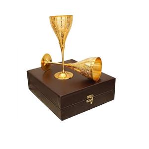 แก้วทองเหลืองลายนูน แก้วไวน์พรีเมียม แก้วน้ำ แก้วน้ำผลไม้ นม เบียร์ ชาเย็น ชุด 2 ใบ - Product Image 2