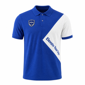 เสื้อโปโลผู้ชายสีตัดต่อแบบกำหนดเอง 220 GSM PQ ผ้ารังผึ้ง 60% คอตตอน 40% โพลีเอสเตอร์รีไซเคิล คอและปลายแขนเสื้อแบบริบ OEM เสื้อโปโลสำหรับเล่นกีฬา - Product Image 1