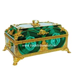 Malachite Boîte à bijoux en pierres précieuses semi-précieuses Vert Opulence Table murale Décoration intérieure - Product Image 2