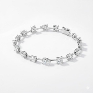Bracelet tennis en argent sterling 925 avec diamants de laboratoire fantaisie multi-formes et chaîne en or pur 14 carats - Product Image 1