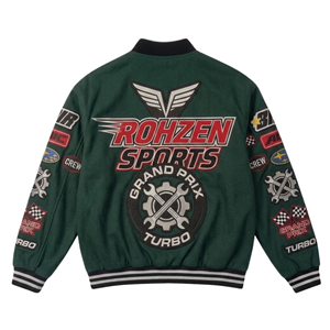 Chaqueta Bomber Varsity Personalizada de Invierno para Carreras, con Parches Bordados, Botones a Presión, Estilo Urbano, Informal, para Equipo, Resistente al Viento, Unisex - Product Image 2