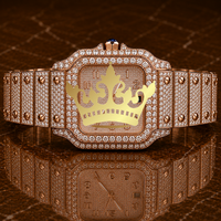 Montre pour homme en acier inoxydable de luxe classique personnalisée avec cadran brun or rose et diamants, mouvement à quartz