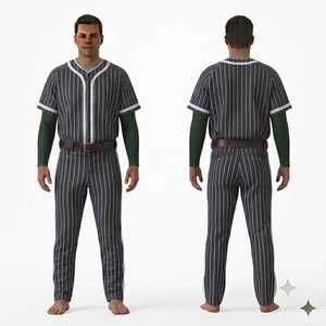 Men's <b>Baseball</b> Uniform Set Striped Jersey Pants Regular Fit Button Closure Belted All Seasons Adult Apparel - Product Image 1