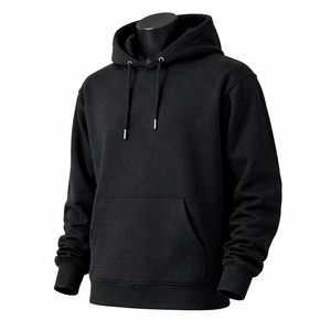 Sweat à capuche noir vierge personnalisé en coton et polyester épais, respirant, pour hommes, OEM ODM - Product Image 2