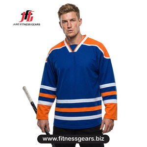 Maillot de hockey sur glace personnalisé avec logo, sublimation bleu-orange, uniforme d'entraînement pour équipe, vêtements professionnels de hockey sur glace, impression personnalisée - Product Image 1