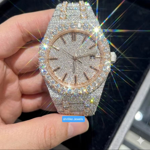 Montre Hip-Hop Homme en Acier Inoxydable Bicolore Plaqué Or Rose et Argent, Sertie de Moissanite et Diamants VVS, Chronographe Écologique - Product Image 1