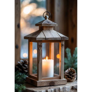 Vintage Style Wood Hurricane <b>Lantern</b> <b>Candle</b> Holder with Black Metal Top Traditional Antique <b>Lantern</b> for Home Garden Decoration - Product Image 3
