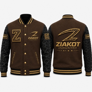 ZIAKOT Men's Black <b>White</b> Varsity <b>Jacket</b> With Red Z Logo Heat Transfer Printing Preppy Style Autumn Winter Wear - Product Image 3