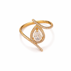 Anillo Abierto de Oro Puro de 14K Certificado con Diamante de Laboratorio en Forma de Pera Central, Estilo Eternidad, Anillo de Compromiso Bypass, Regalo de Aniversario - Product Image 1