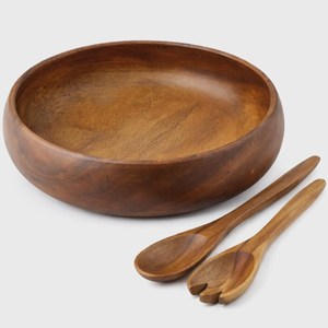 Ensemble de saladiers artisanaux en bois d'acacia hawaïen – Bol de service en bois de 10 pouces avec ustensiles – Cadeau de cuisine écologique - Product Image 6