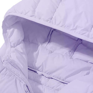 <b>Light</b> Purple Hooded <b>Puffer</b> <b>Jacket</b> Women's Casual Autumn Windproof Slim Fit Zipper Closure Solid Color Polyester Shell - Product Image 4