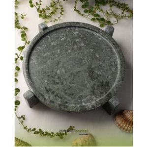 Bandeja Redonda Moderna de Mármol Negro, Plato Decorativo de Piedra Pulida con Patas Cortas para Decoración de Hogar de Lujo, Comedor, Cumpleaños y Hostelería - Product Image 1