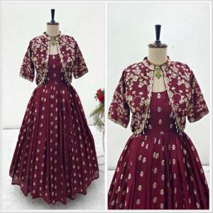 Designer Women's Embroidered Party Wear Gown-Jacket Set for Special Occasions - Product Image 1