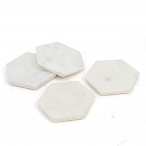 Stone era <b>White</b> Natural Stone Marble Tea <b>Coaster</b> 4 in. With Set of 4 With Holder For Home and Kitchen - Product Image 1