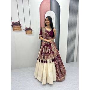 Modern Wedding Special Trending <b>Lengha</b> Saree Blouse Fabric Jeweled Silk 1.5 Mitar Fancy Motiwork Quick Dry (Unstitched) - Product Image 1