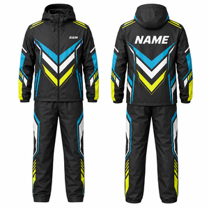 Rain <b>Men's</b> Waterproof Hooded Sport <b>Jacket</b> Set Geometric Print PU Coated Winter Outdoor Wear Sublimation Printed Regular Fit - Product Image 1