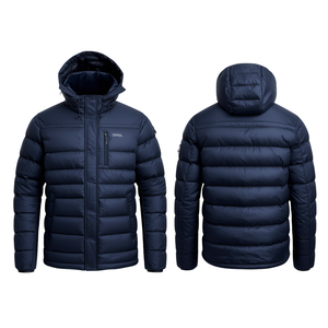 Veste d'hiver matelassée à capuche bleu marine pour homme EVOS SPORTSWEAR INDUSTRIES, légère, respirante, col montant, fermeture éclair - Product Image 3